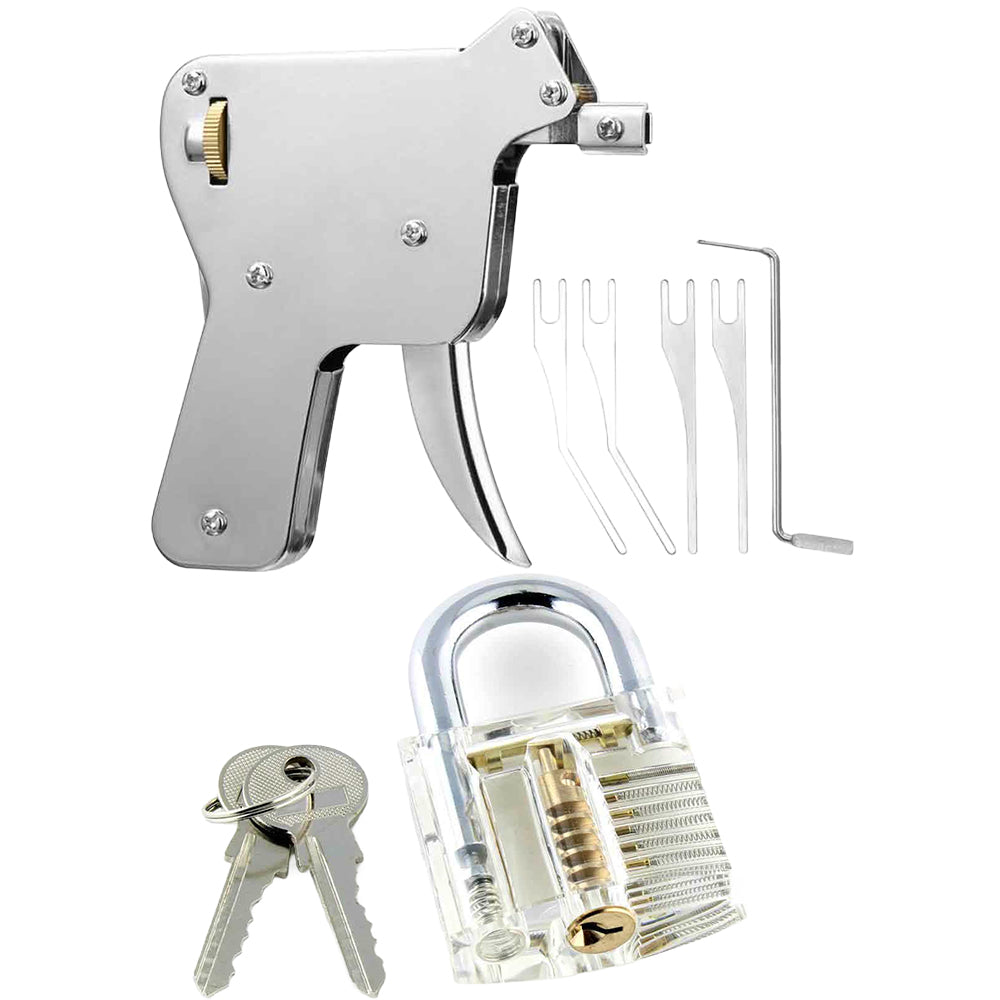 Stainless Steel Lock Pick Gun With 5 Needles and Tension Tools