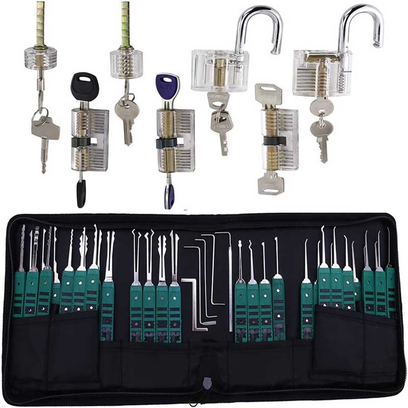 32 Pieces Lock Pick Tools Set with 7 Pieces Transparent Practice Lock ...