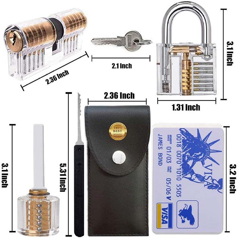 25 Piece Lock Pick Set with 12 Stainless Steel Lock Picking Kit, 3 Transparent Training Locks, 5 Piece Credit Card Lock Picking Kit, 5 Wrenches Tools